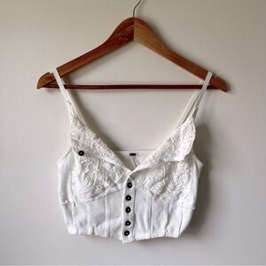free people white cropped lacey button tank small